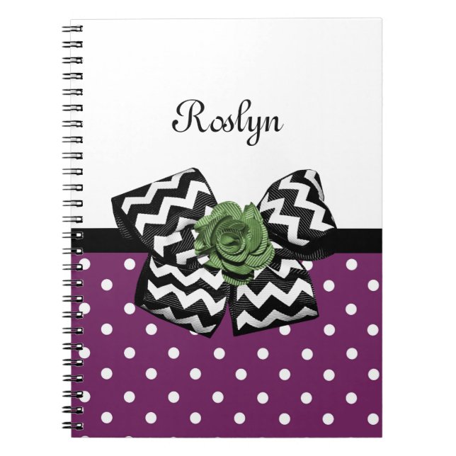Cuaderno Cute Púrpura Pega Rosa Verde Chevron Bow Con Nombr (Frente)