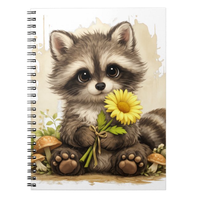 Cuaderno Cute Raccoon Flower Notebook – Kawaii Animal (Frente)