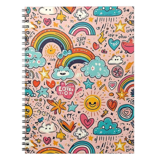 Cuaderno Cute Rainbow Doodle Pattern (Frente)