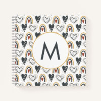 Cute Rainbow Hearts Boho Pattern Monograma inicial