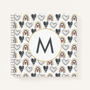 Cuaderno Cute Rainbow Hearts Boho Pattern Monograma inicial