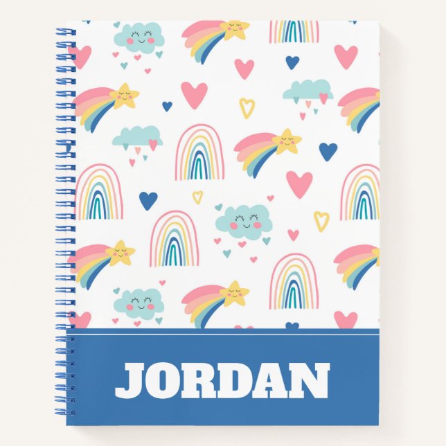 Cuaderno Cute Rainbow Hearts & Clouds Pattern (Anverso)