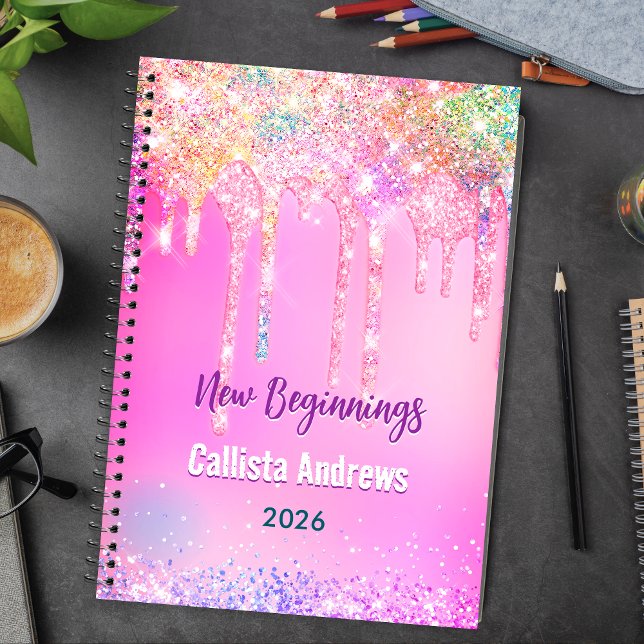 Cuaderno Cute Rainbow unicorn Glitter drips pink custom (Subido por el creador)