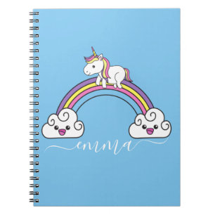 Cuaderno Cute Rainbow Unicorn Nombre Personalizado