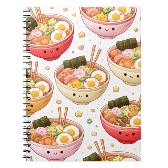 Cuaderno Cute Ramen Bowls - Kawaii Smiling Noodles Notebook (Frente)