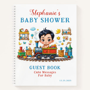 Cuaderno Cute Red Blue Train Boy Baby Shower Guest Book