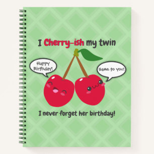 Cuaderno Cute Red Cherry Kawaii Gemelos Cumpleaños
