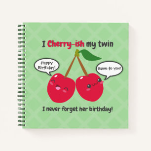 Cuaderno Cute Red Cherry Kawaii Gemelos Cumpleaños
