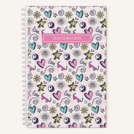 Cuaderno Cute retro Doodle Heart Star Love Pattern