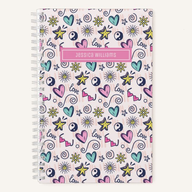 Cuaderno Cute retro Doodle Heart Star Love Pattern (Anverso)