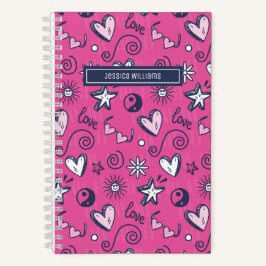 Cuaderno Cute retro Doodle Heart Star Love Pattern Pink