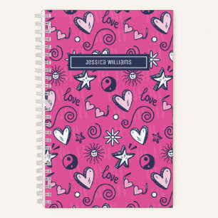 Cuaderno Cute retro Doodle Heart Star Love Pattern Pink
