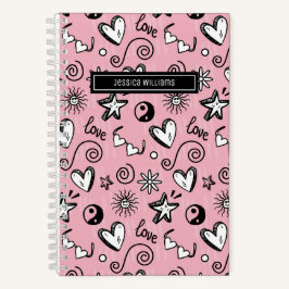 Cuaderno Cute Retro Doodle Heart Star Love Swirl Pattern