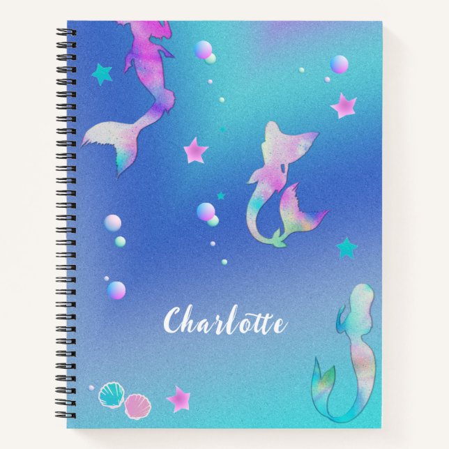 Cuaderno Cute rosa morado de las sirenas Verde azuladas del (Anverso)