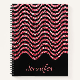 Cuaderno Cute Rosa Oro Negro Purpurina Chevron Personalizad