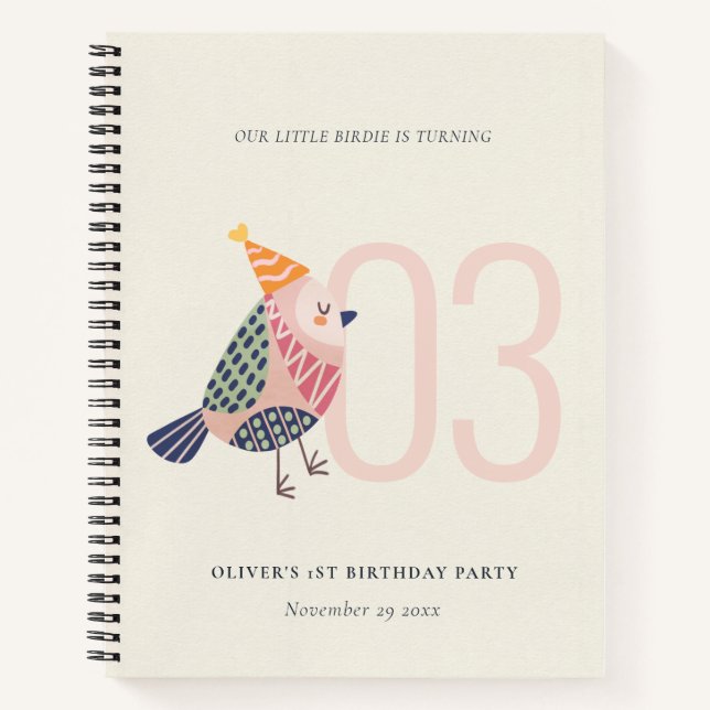 Cuaderno Cute Rubor Pink Boho Birdie Cualquier cumpleaños d (Anverso)