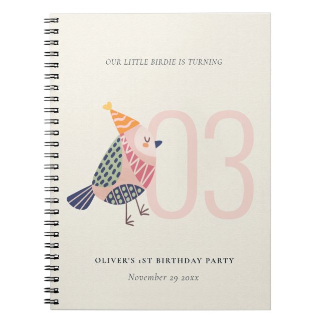 Cuaderno Cute Rubor Pink Boho Birdie Cualquier cumpleaños d (Frente)