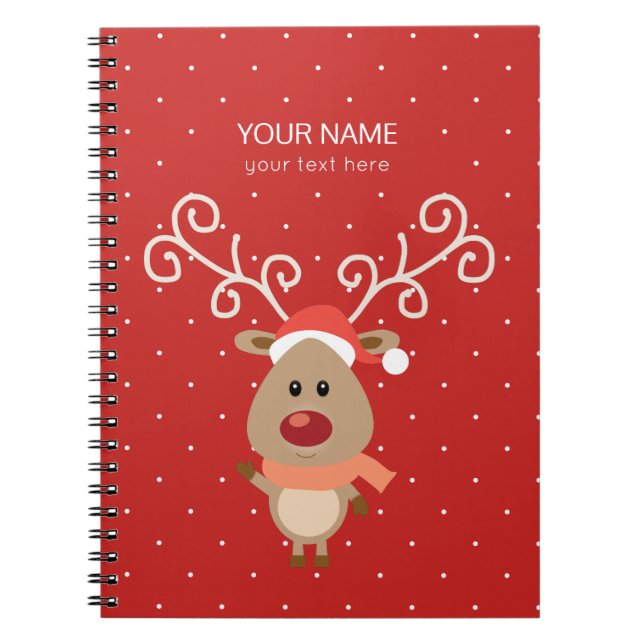 Cuaderno Cute Rudolph, el personalizado de renos de nariz r (Frente)