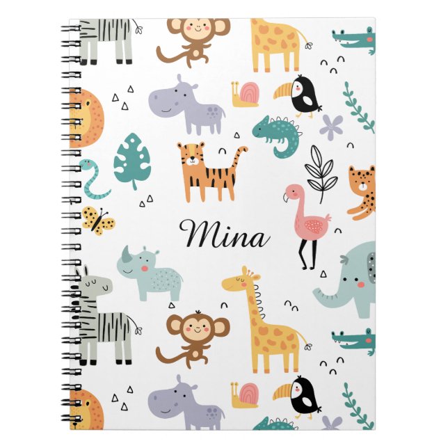 Cuaderno Cute Safari Jungle Animals Personalized Baby Name (Frente)