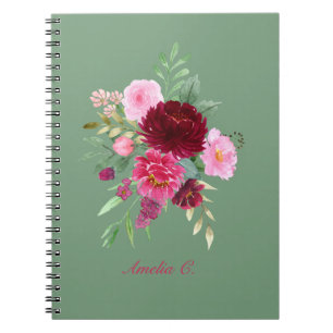 Cuaderno Cute Sage Green Girly Floral Notebook