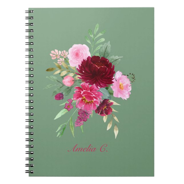 Cuaderno Cute Sage Green Girly Floral Notebook (Frente)