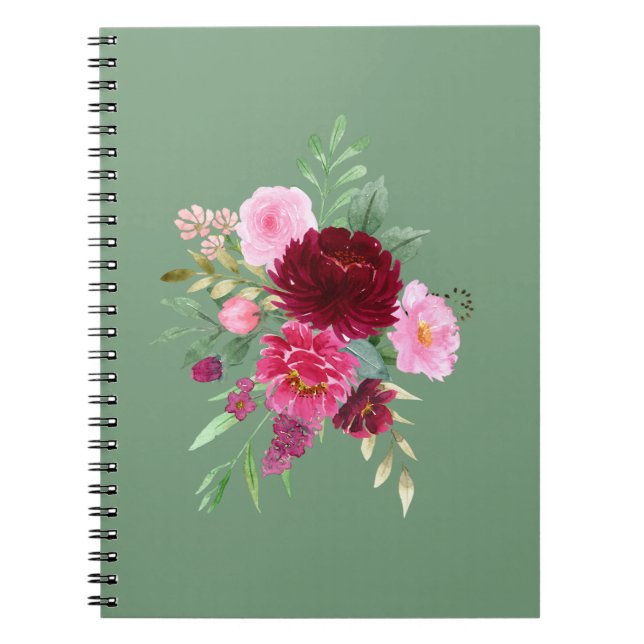 Cuaderno Cute Sage Green Girly Floral Notebook (Frente)