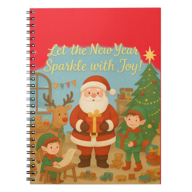 Cuaderno Cute Santa & Elves New Year Holiday Card (Frente)