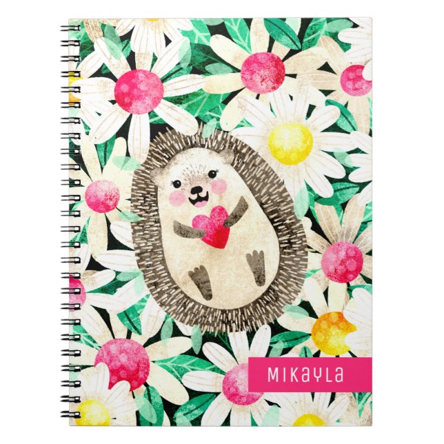 Cuaderno Cute seda en flores amarillo rosado personalizado (Frente)