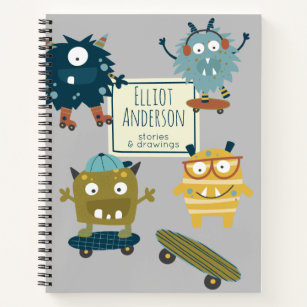 Cuaderno Cute Skateboard Monsters Personalizada