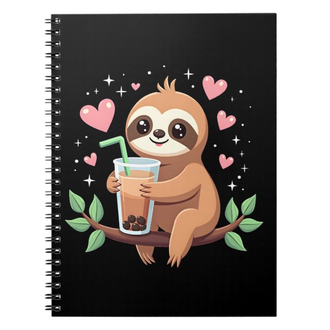 Cuaderno Cute Sloth Boba Bubble Milk Tea Kawaii Women Girls (Frente)
