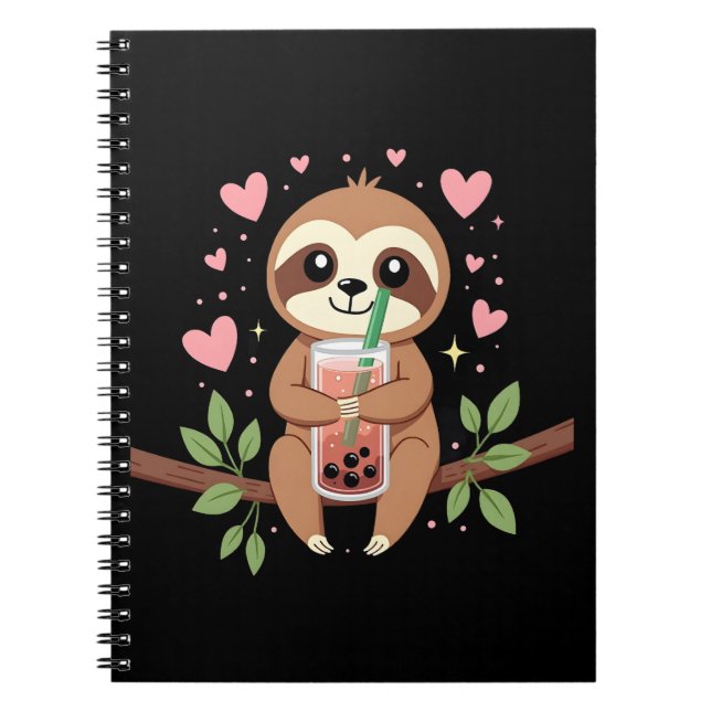 Cuaderno Cute Sloth Boba Bubble Milk Tea Kawaii Women Girls (Frente)