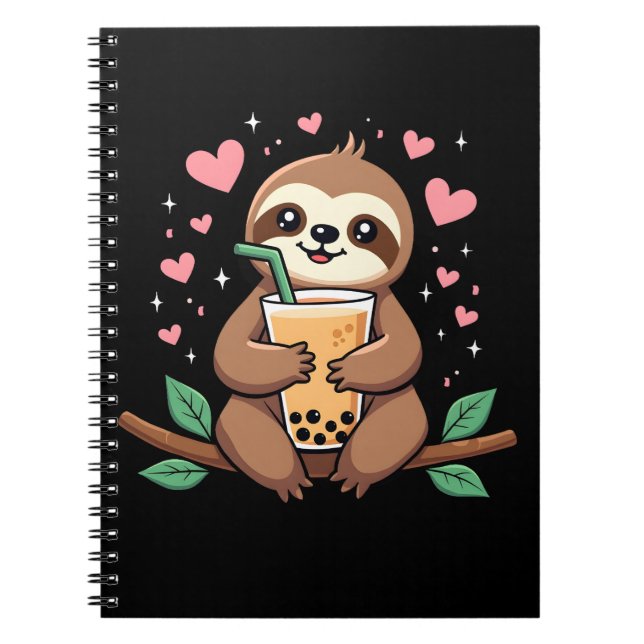 Cuaderno Cute Sloth Boba Bubble Milk Tea Kawaii Women Girls (Frente)