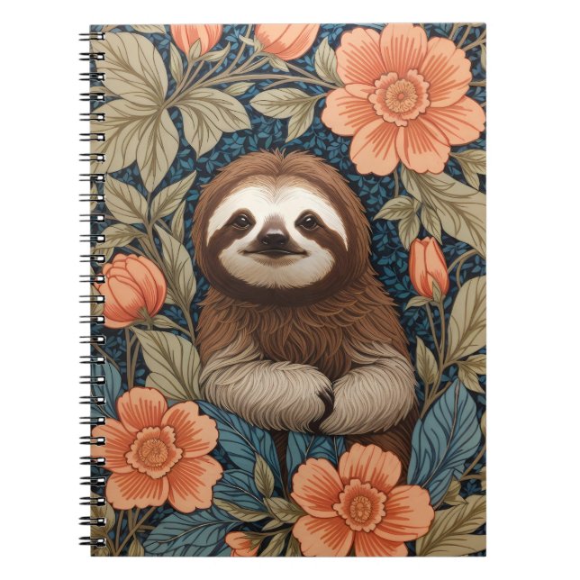 Cuaderno Cute Sloth Elegant Floral William Morris Inspired (Frente)