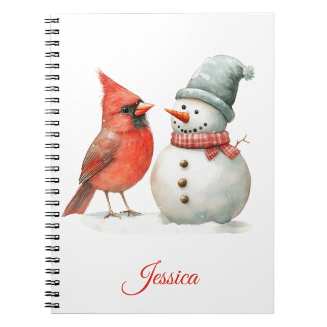 Cuaderno Cute Snowman with Bird Winter Christmas Scene (Frente)