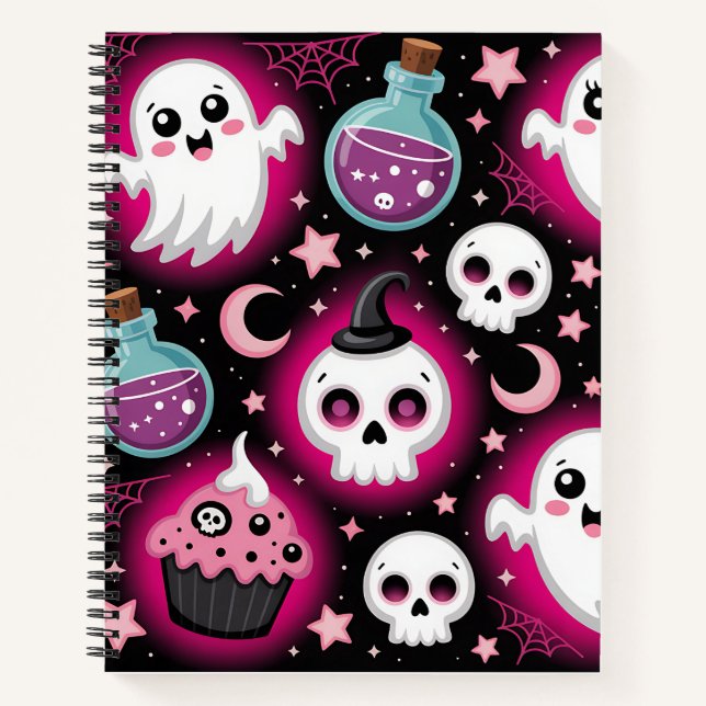 Cuaderno Cute Spooky Halloween Pattern with Ghosts, Skulls  (Anverso)