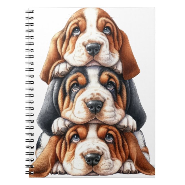 CUADERNO CUTE STACK OF BASSET HOUND PUPPY PERROS (Frente)