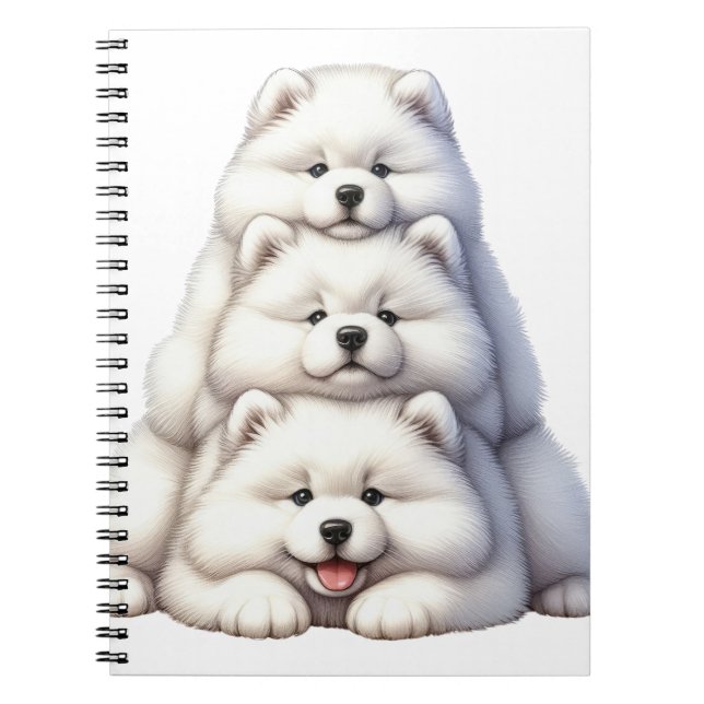 CUADERNO CUTE STACK OF WHITE SAMOYED PUPPY PERROS (Frente)
