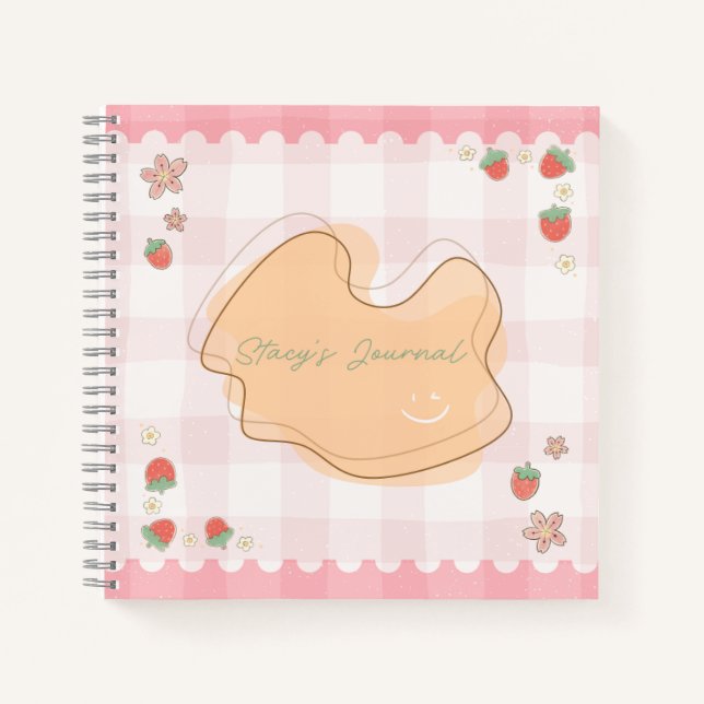 Cuaderno Cute Strawberry Checkered Personalized Journal (Anverso)