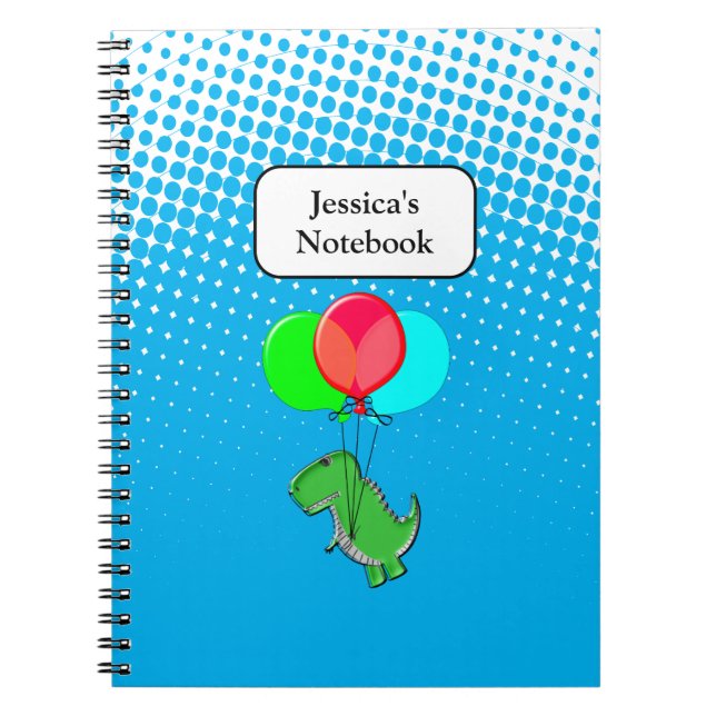 Cuaderno Cute T-Rex Volando Con Globos En Cielo Azul (Frente)