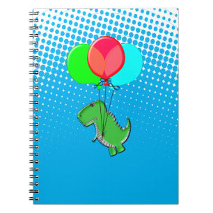 Cuaderno Cute T-Rex Volando Con Globos En Cielo Azul