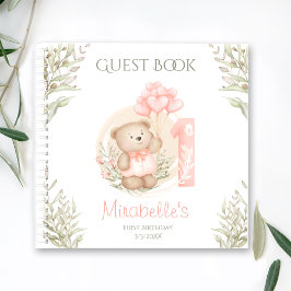 Cuaderno Cute Teddy Bear 1er Birthday Peach Guest Book