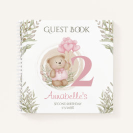 Cuaderno Cute Teddy Bear 2º Birthday Pink Guest Book