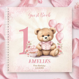 Cuaderno Cute Teddy Bear Chica Birday Pink Guest Book