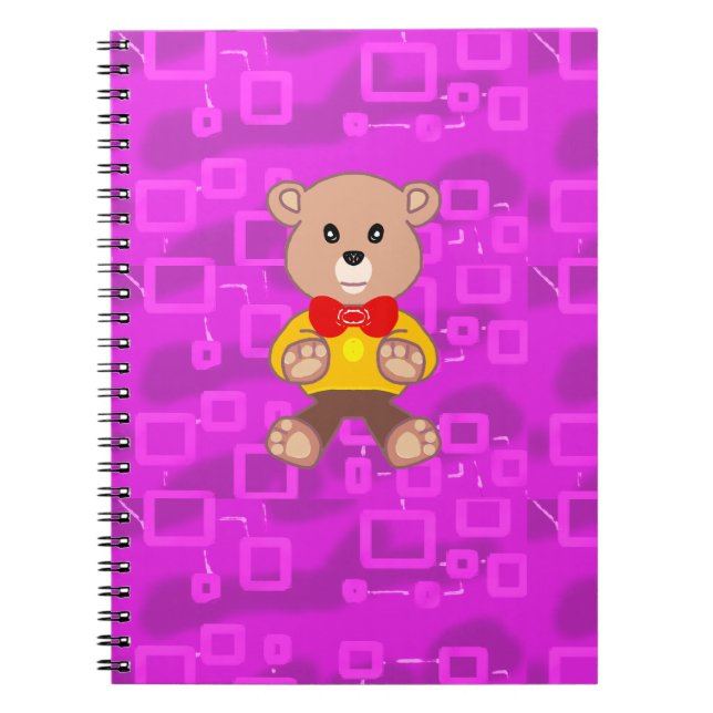 Cuaderno Cute Teddy Bear on Pink Geometric  (Frente)