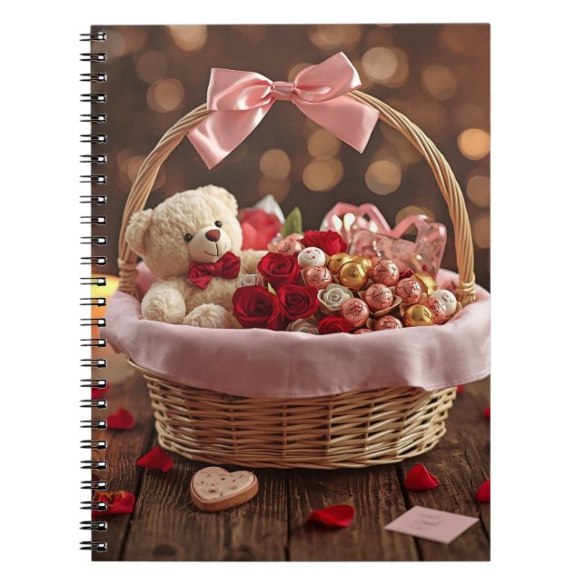 Cuaderno Cute Teddy Rose Basket Valentine Daily Gratitude (Frente)