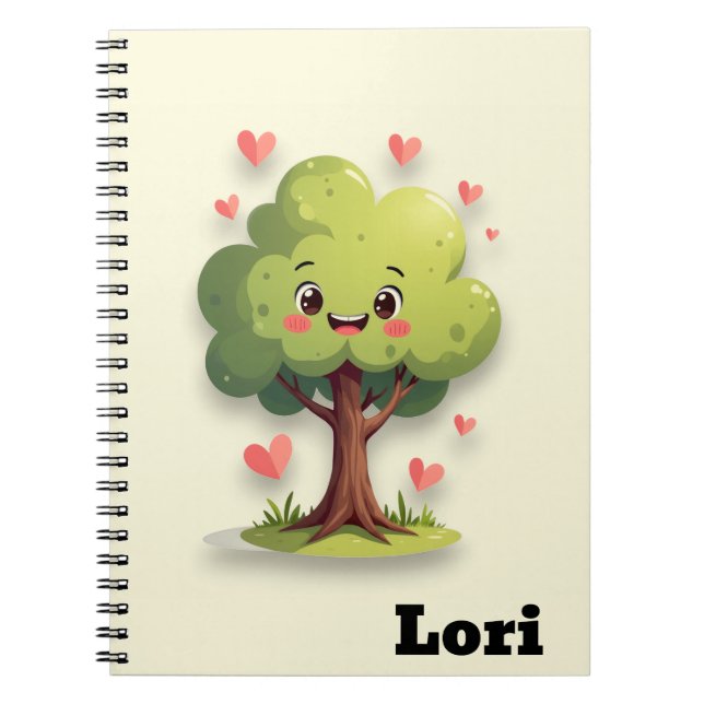 Cuaderno Cute Tree Love Red Hearts Spiral Notebook  (Frente)