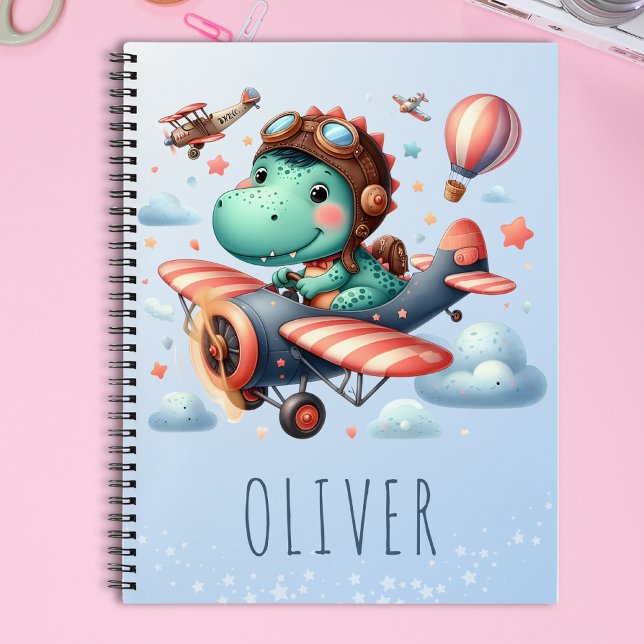 Cuaderno Cute Trex Dinosaur Volando un Encantador Avión (Subido por el creador)