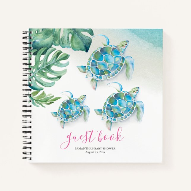 Cuaderno Cute Tropical Baby Shower Guest Book Sea Turtle (Anverso)