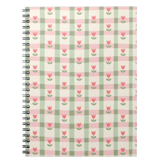 Cuaderno Cute Tulip Checkered Pattern | Pastel Floral  (Frente)