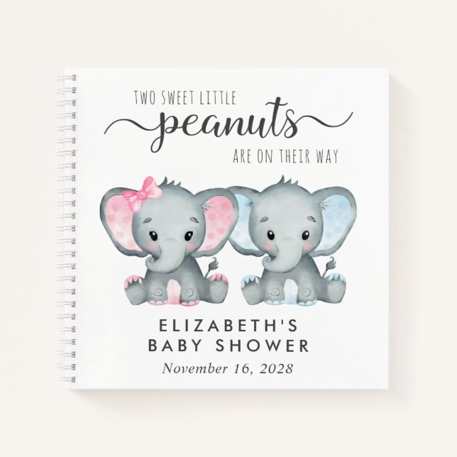 Cuaderno Cute Twin Chica Boy Elephant Baby Shower Guest Boo (Anverso)